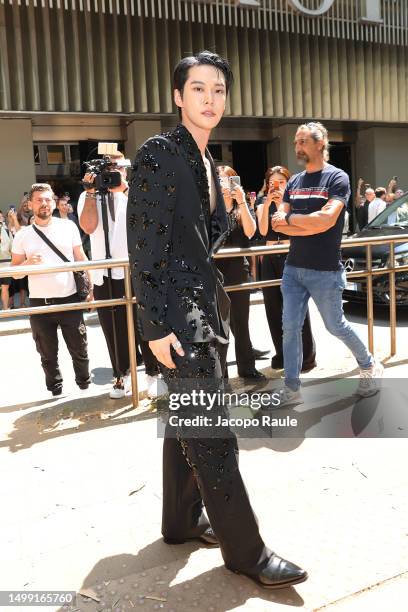 Doyoung is seen arriving at the Dolce&Gabbana Spring/Summer 2024 fashion show during the Milan Fashion Week menswear spring/summer 2024 on June 17,...