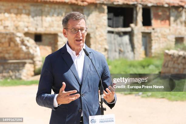 The leader of the Partido Popular, Alberto Nuñez Feijoo, appears after the constitution session of the Celadas City Council, on 17 June, 2023 in...