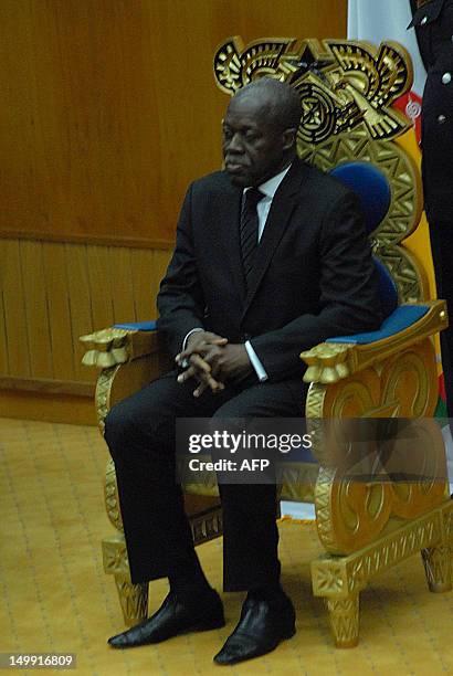 New Vice President of Kwesi Bekoe Amissah-Arthur sits in a presidential chair during the swearing in ceremony in Accra on August 6, 2012. Former...