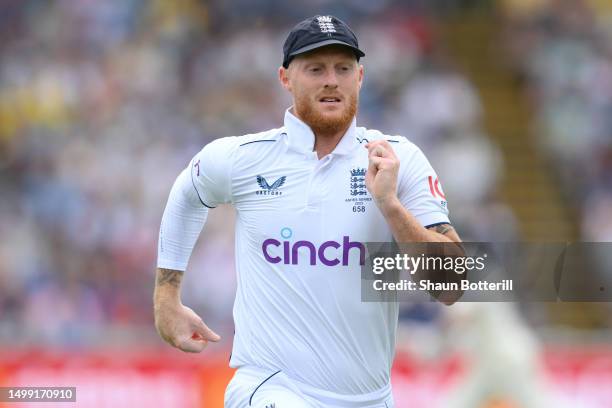 Ben Stokes of England runs to his fielding position during Day 2 of the LV= Insurance Ashes 1st Test match between England and Australia at Edgbaston...