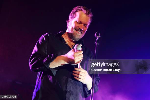 John Grant performs on stage with Hercules The Love Affair for Antony's Meltdown at Southbank Centre on August 6, 2012 in London, United Kingdom.