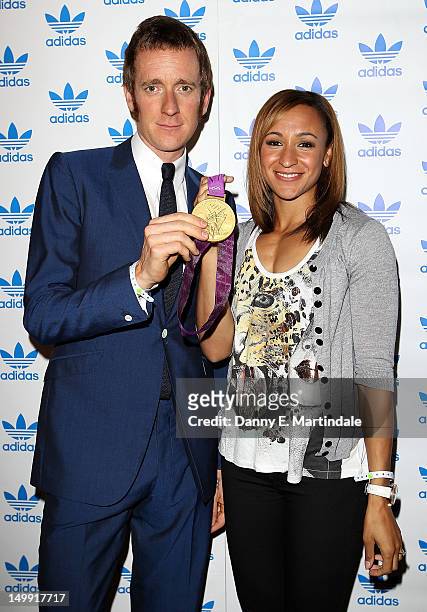 Olympic Gold Medalists Bradley Wiggins and Jessica Ennis attends The Stone Roses Adidas secret gig held at Adidas Underground on August 6, 2012 in...