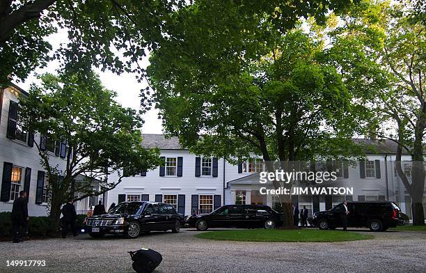 President Barack Obama's motorcade arrives at movie producer Harvey Weinstein's beachfront property in Westport, Connecticut, for a campaign event on...