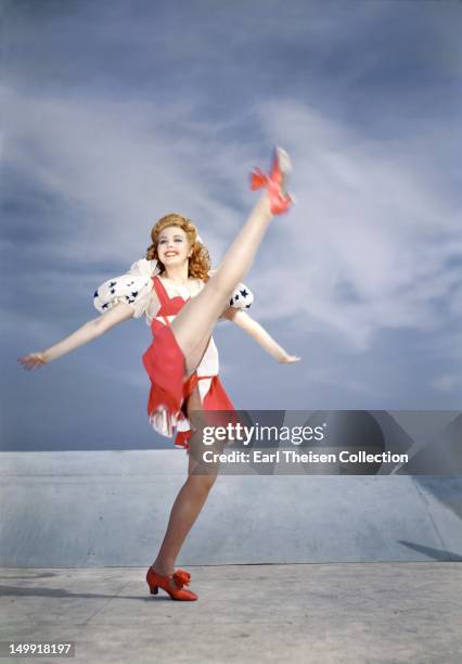 Actress and dancer Ann Miller poses for a portrait on a rooftop at Columbia Pictures circa 1942 in Los Angeles, California.