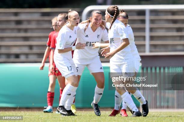 Sophia Marie Schalke of Aurich celebrates the first goal with her team mates during the B-Junior Girls Final German Championship Final between Bayer...