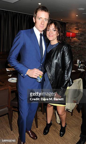 Olympic Gold Medalist Bradley Wiggins and Catherine Wiggins attend as The Stone Roses perform a secret gig at adidas Underground on August 6, 2012 in...