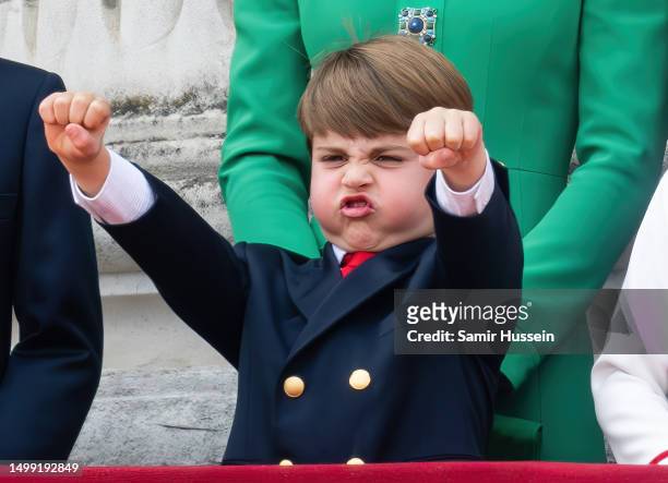 Prince Louis of Wales on the balcony during Trooping the Colour on June 17, 2023 in London, England. Trooping the Colour is a traditional parade held...