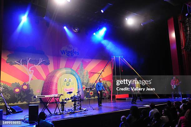 Anthony Field, Jeff Fatt, Greg Page and Murray Cook of The Wiggles perform at Fillmore Miami Beach on August 3, 2012 in Miami Beach, Florida.