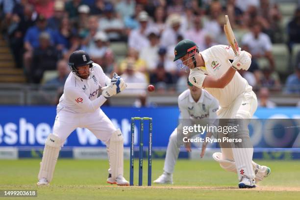 Jonny Bairstow of England misses the chance to stump Cameron Green of Australia during Day 2 of the LV= Insurance Ashes 1st Test match between...