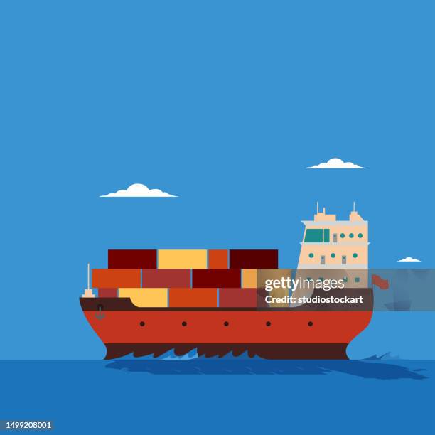 container cargo ship logistics - dock background stock illustrations