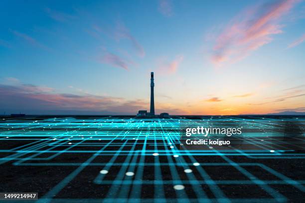 solar thermal power plants and intelligent networks - rede elétrica imagens e fotografias de stock