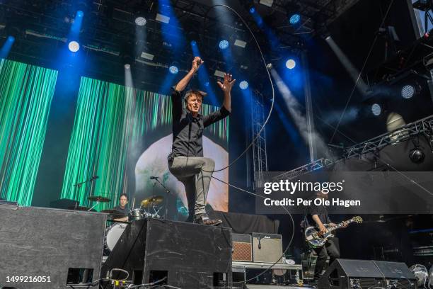 Simon Gilbert, Brett Anderson and Richard Oakes from Suede perform on stage during day 4 of Bergenfest 2023 on June 17, 2023 in Bergen, Norway.