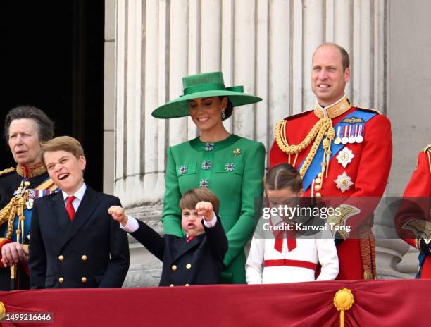 Prince George of Wales, Prince Louis of Wales, Catherine, Princess of Wales, Princess Charlotte of Wales and Prince William, Prince of Wales stand on...