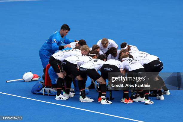 Germany gather during the FIH Hockey Pro League Men's match between Great Britain and Germany at Lee Valley Hockey and Tennis Centre on June 17, 2023...