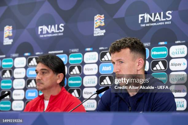 Zlatko Dalic, Head Coach and Ivan Perisic of Croatia attends to the Media during a press conference ahead to the UEFA Nations League 2022/23 Final...