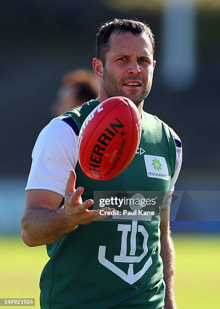 Antoni Grover looks on during a Fremantle Dockers AFL Training session at Fremantle Oval on August 7, 2012 in Fremantle, Australia.