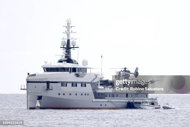 Abeona, Jeff Bezos yacht is seen on June 13, 2023 in Portofino, Italy.