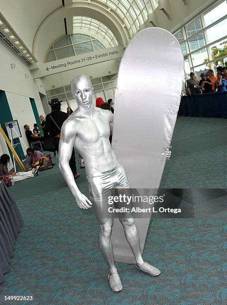 Cosplayer dressed as The Silver Surfer attends Comic-Con International 2012 held at San Diego Convention Center on July 12, 2012 in San Diego,...