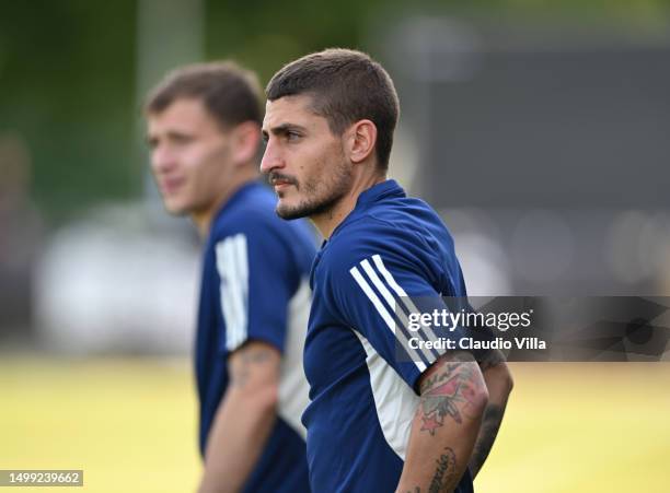 Marco Verratti of Italy warms up during the UEFA Nations League 2022/23 at K.V.V Quick '20 Stadium on June 17, 2023 in Oldenzaal, Netherlands.