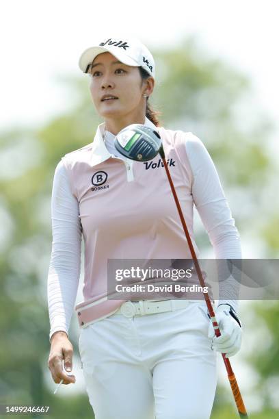 Chella Choi of South Korea watches her shot from the third tee during the third round of the Meijer LPGA Classic for Simply Give at Blythefield...