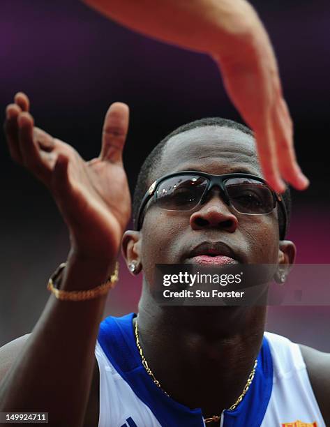 Dayron Robles of Cuba looks on during the Men's 110m Hurdles Round 1 Heats on Day 11 of the London 2012 Olympic Games at Olympic Stadium on August 7,...