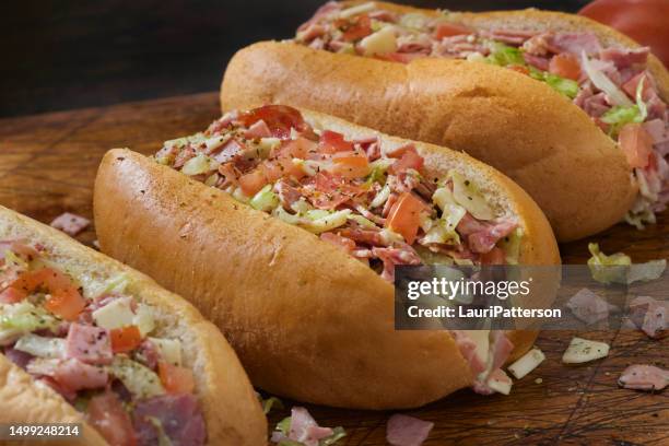 the viral chopped italian sub sandwich - imitation cheese stock pictures, royalty-free photos & images