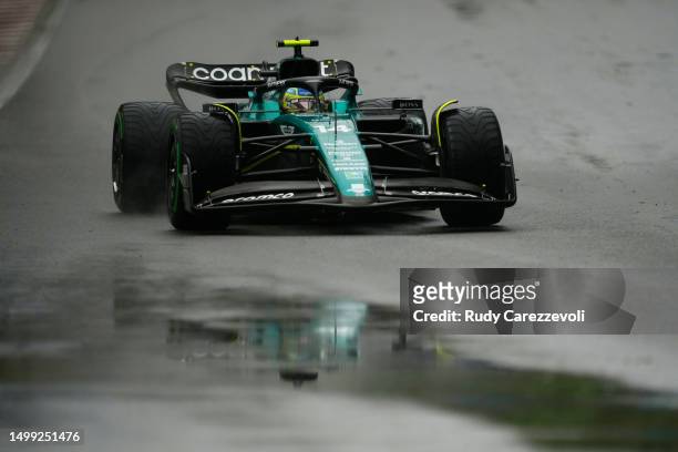 Fernando Alonso of Spain driving the Aston Martin AMR23 Mercedes on track during final practice ahead of the F1 Grand Prix of Canada at Circuit...