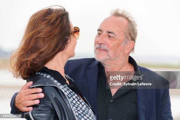 Pascale Pouzadoux and Antoine Dulery attend the photocall during Day Four of the 37th Cabourg Film Festival on June 17, 2023 in Cabourg, France.