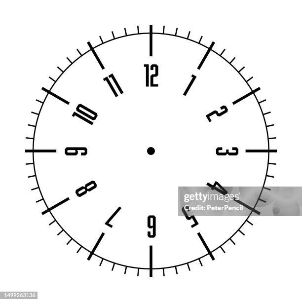 clock face. clock dial. empty mechanical watch face with arrows - minute and hour marks. vector - split face stock illustrations