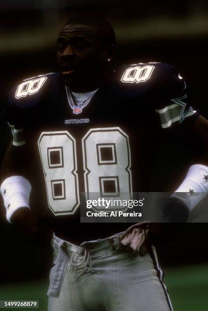 Wide Receiver Michael Irvin of the Dallas Cowboys follows the action in the game between the Dallas Cowboys vs the Philadelphia Eagles at Veterans...