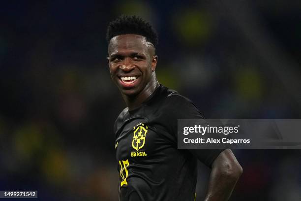 Vinicius Junior of Brazil looks on during an International Friendly match between Brazil and Guinea at Stage Front Stadium on June 17, 2023 in...