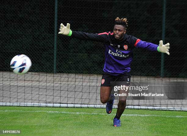 Alex Song of Arsenal during a training session at Arsenal Training Camp on August 7, 2012 in Hennef, Germany.