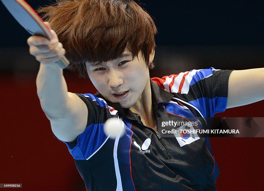 South Korea's Seok Hajung returns the ba