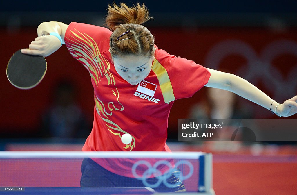 Singapore's Li Jiawei serves the ball to