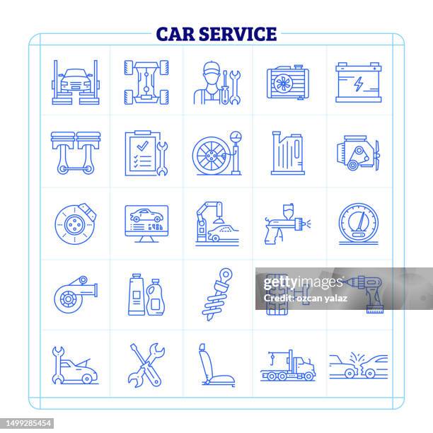 car service thin line vector icon set. - paint colliding stock illustrations