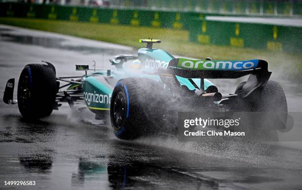 Fernando Alonso of Spain driving the Aston Martin AMR23 Mercedes on track during final practice ahead of the F1 Grand Prix of Canada at Circuit...