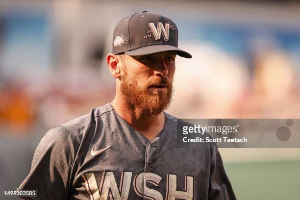 Chad Kuhl of the Washington Nationals looks on after pitching against the Miami Marlins during the seventh inning at Nationals Park on June 17, 2023...