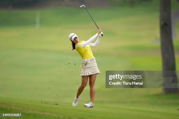 Saipan of Thailand hits her second shot on the 2nd hole during the final round of Yupiteru The Shizuoka Shimbun & Shizuoka Broadcasting System Ladies...