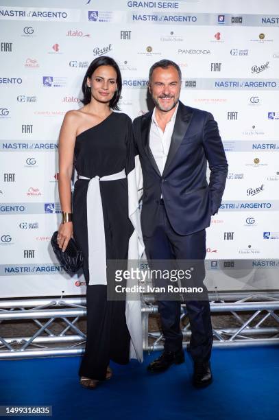 Shalana Santana and Massimiliano Gallo attend the 77th Nastri D'Argento 2023 - Tv Series at Teatrino di Corte di Palazzo Reale on June 17, 2023 in...