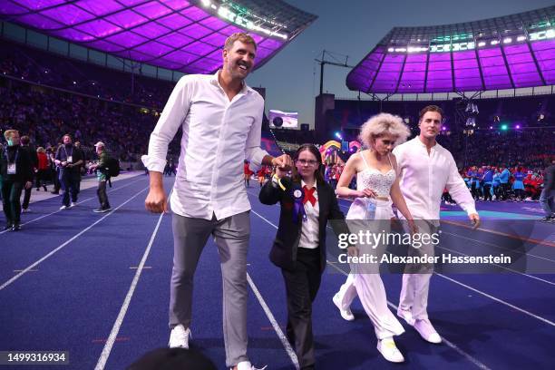 Dirk Nowitzki makes his way into the stadium at the parade of athletes during the opening ceremony of the Special Olympics World Games Berlin 2023 at...