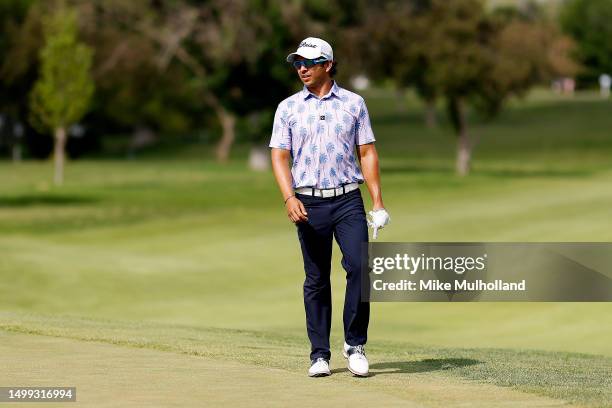 Jose Toledo walks the 18th hole during the third round of the Blue Cross and Blue Shield of Kansas Wichita Open at Crestview Country Club on June 17,...