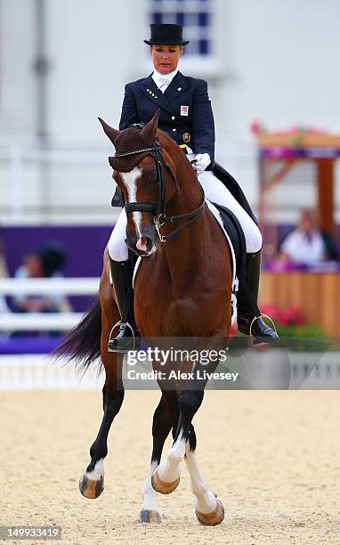 Anne Van Olst of Denmark riding Clearwater competes in the Team Dressage Grand Prix Special on Day 11 of the London 2012 Olympic Games at Greenwich...