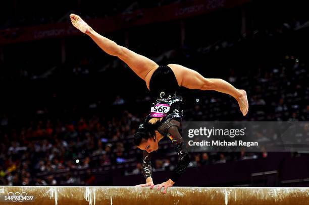 Catalina Ponor of Romania competes on the beam during the Artistic Gymnastics Women's Beam final on Day 11 of the London 2012 Olympic Games at North...