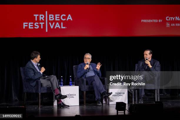 David Remnick, Robert De Niro and Chazz Palminteri discuss "A Bronx Tale" during the 2023 Tribeca Festival screening at Beacon Theatre on June 17,...