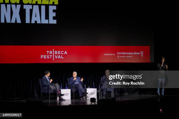 David Remnick, Robert De Niro and Chazz Palminteri discuss "A Bronx Tale" during the 2023 Tribeca Festival screening at Beacon Theatre on June 17,...