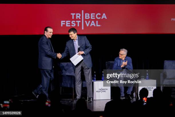 Chazz Palminteri, David Remnick and Robert De Niro discuss "A Bronx Tale" during the 2023 Tribeca Festival screening at Beacon Theatre on June 17,...