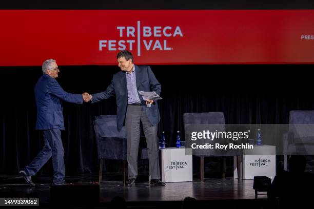 Robert De Niro and David Remnick discuss "A Bronx Tale" during the 2023 Tribeca Festival screening at Beacon Theatre on June 17, 2023 in New York...