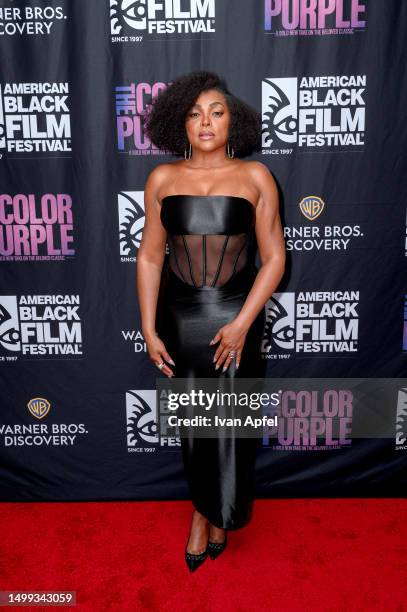 Taraji P Henson attends "The Color Purple" screening during the American Black Film Festival at New World Center on June 17, 2023 in Miami Beach,...