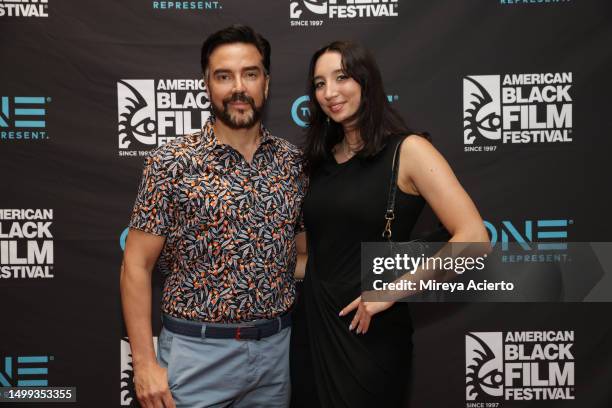 Actor Jeff Marchelletta and Charlotte Laidler attend the 2023 American Black Film Festival during "A Mother's Intuition" at Miami Beach Convention...