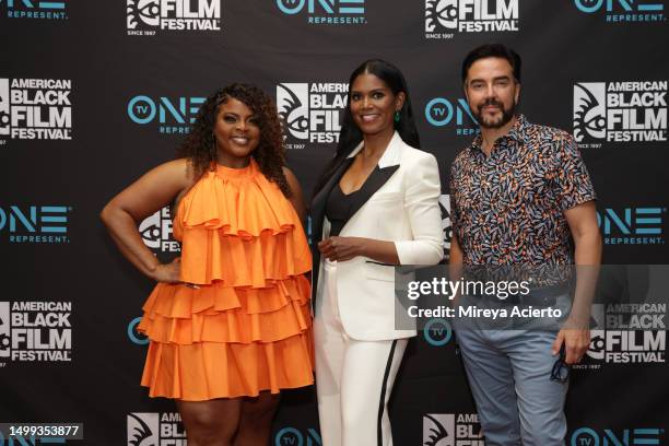 Actors Brely Evans, Denise Boutte and Jeff Marchelletta attends the 2023 American Black Film Festival during "A Mother's Intuition" at Miami Beach...